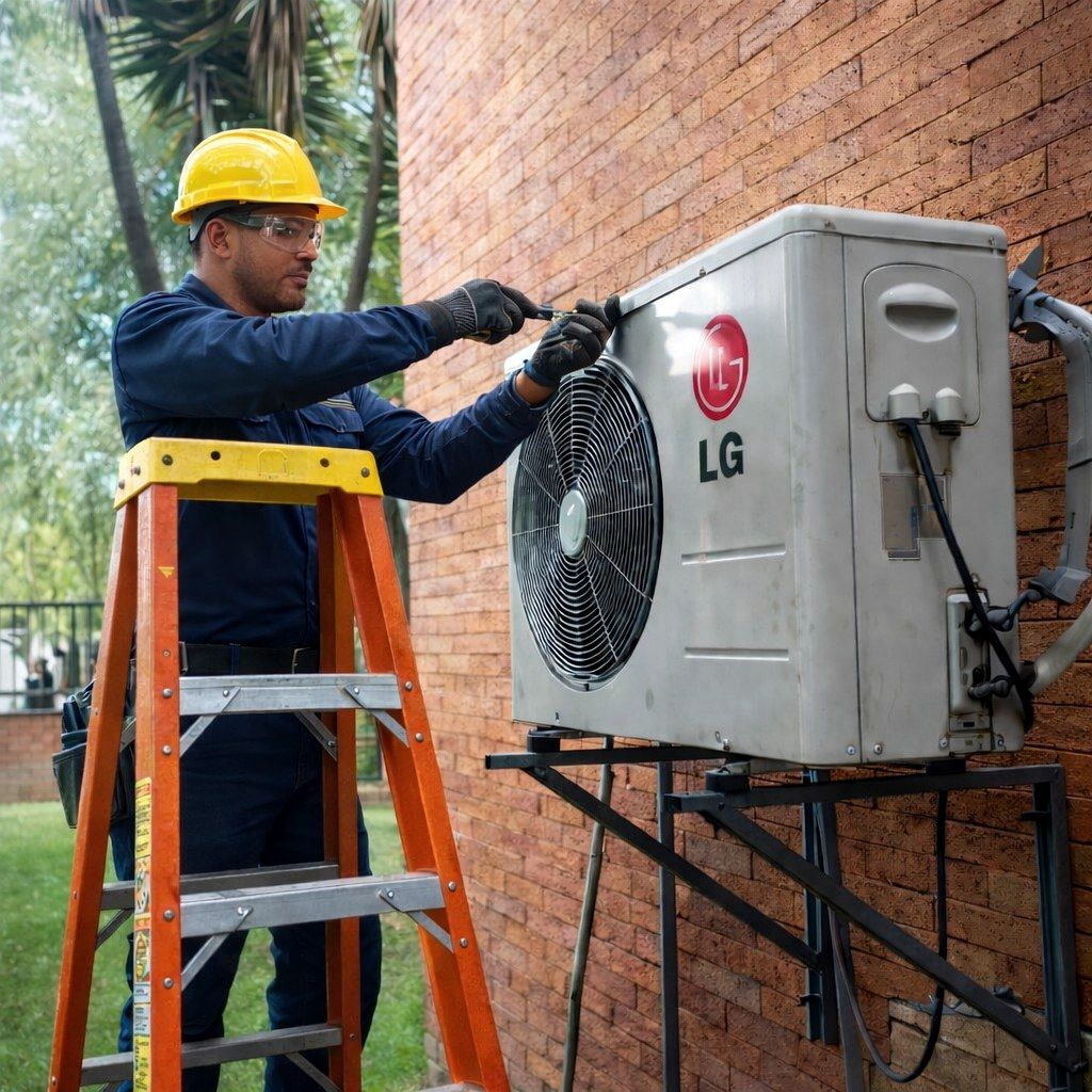Técnico de SERGEMAQ realizando mantenimiento a una unidad condensadora